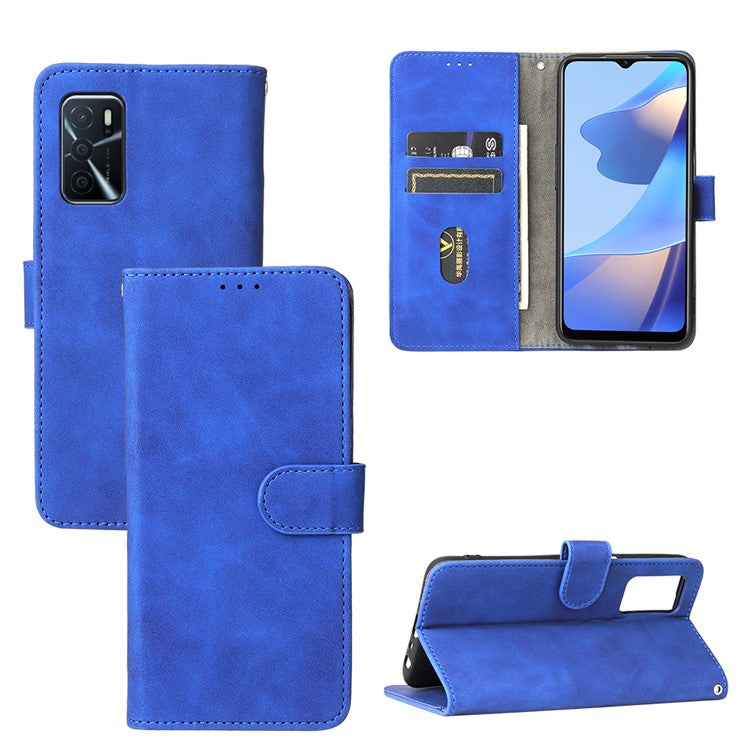 Skin-Touch PU Leather Flip Folio Stand Magnetic Suction Strong Closure Wallet Phone Case for Oppo A16 / A53s 5G / A55 5G - Blue