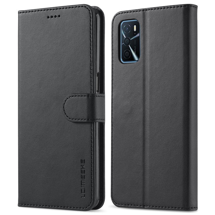 LC.IMEEKE Wallet Design Leather Phone Stand Case Protector for Oppo A16/A16s/A54s - Black