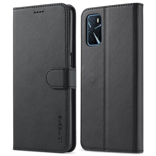 LC.IMEEKE Wallet Design Leather Phone Stand Case Protector for Oppo A16/A16s/A54s - Black