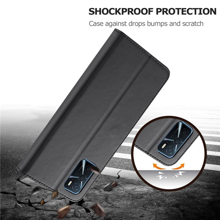 LC.IMEEKE Wallet Design Leather Phone Stand Case Protector for Oppo A16/A16s/A54s - Black