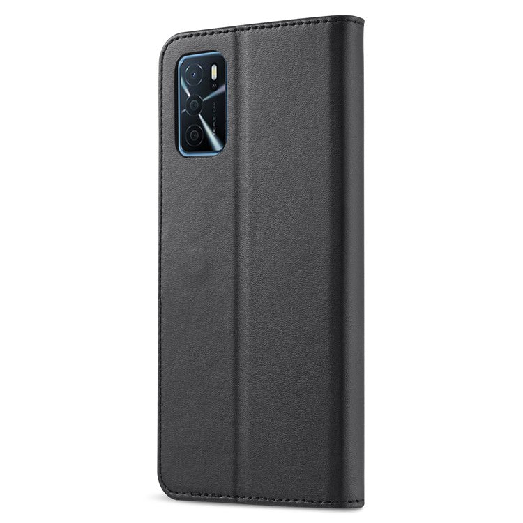 LC.IMEEKE Wallet Design Leather Phone Stand Case Protector for Oppo A16/A16s/A54s - Black