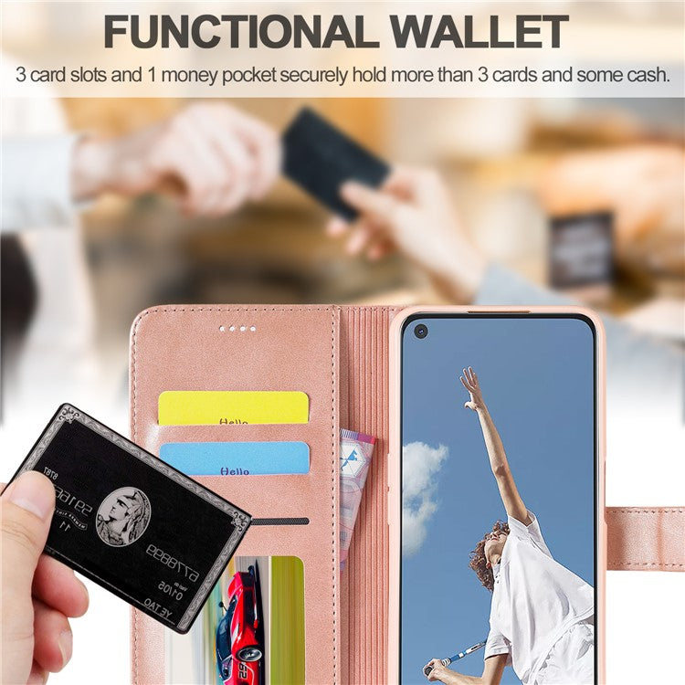 LC.IMEEKE Wallet Design Leather Phone Stand Case Protector for Oppo A16/A16s/A54s - Rose Gold