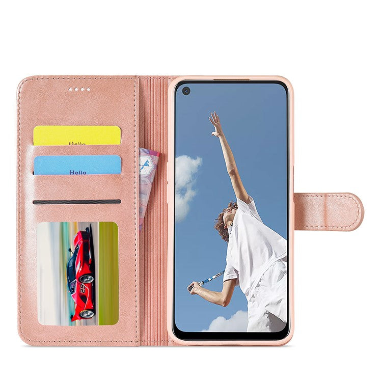 LC.IMEEKE Wallet Design Leather Phone Stand Case Protector for Oppo A16/A16s/A54s - Rose Gold