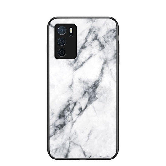 Marble Stylish Design Tempered Glass Anti-Scratch Shockproof Cover for Oppo A16/A16s/A54s - White Marble