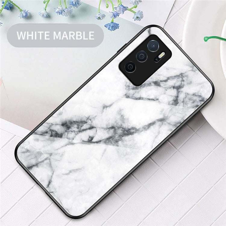 Marble Stylish Design Tempered Glass Anti-Scratch Shockproof Cover for Oppo A16/A16s/A54s - White Marble