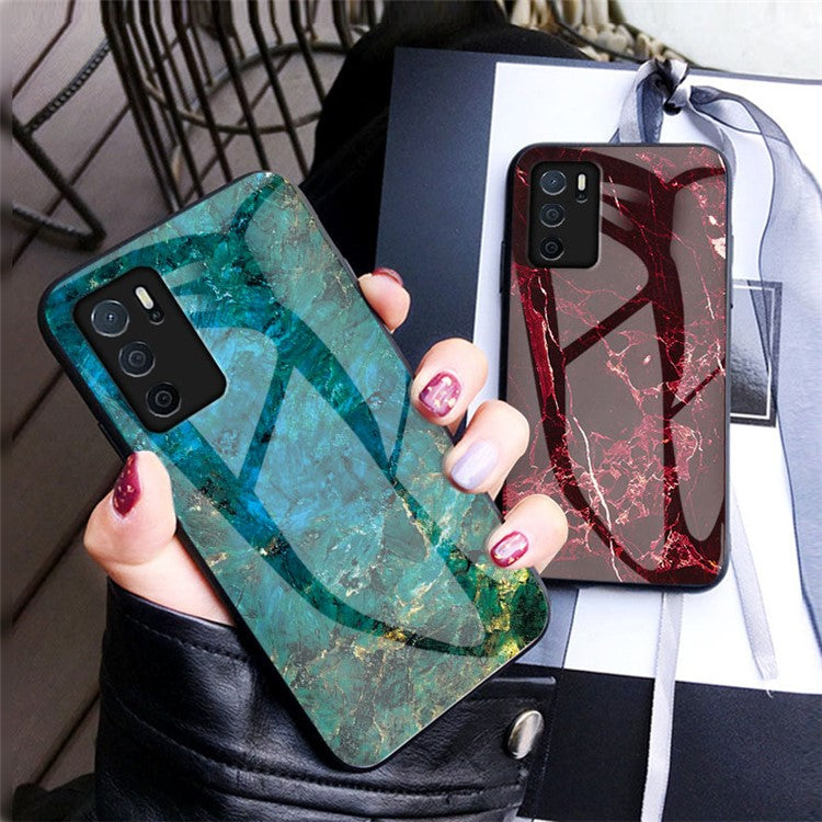 Marble Stylish Design Tempered Glass Anti-Scratch Shockproof Cover for Oppo A16/A16s/A54s - White Marble