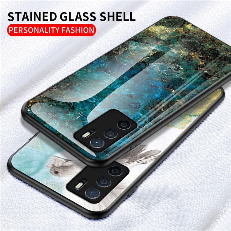Marble Stylish Design Tempered Glass Anti-Scratch Shockproof Cover for Oppo A16/A16s/A54s - White Marble