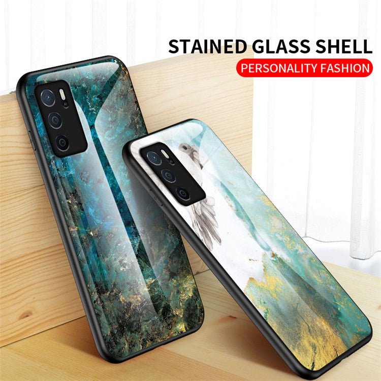 Marble Stylish Design Tempered Glass Anti-Scratch Shockproof Cover for Oppo A16/A16s/A54s - White Marble