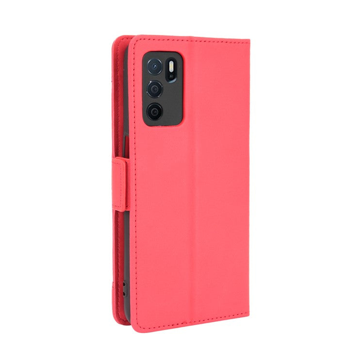 Wallet Design Phone Cover Stand Case with Multiple Card Slots for Oppo A16/A16s/A54s - Red