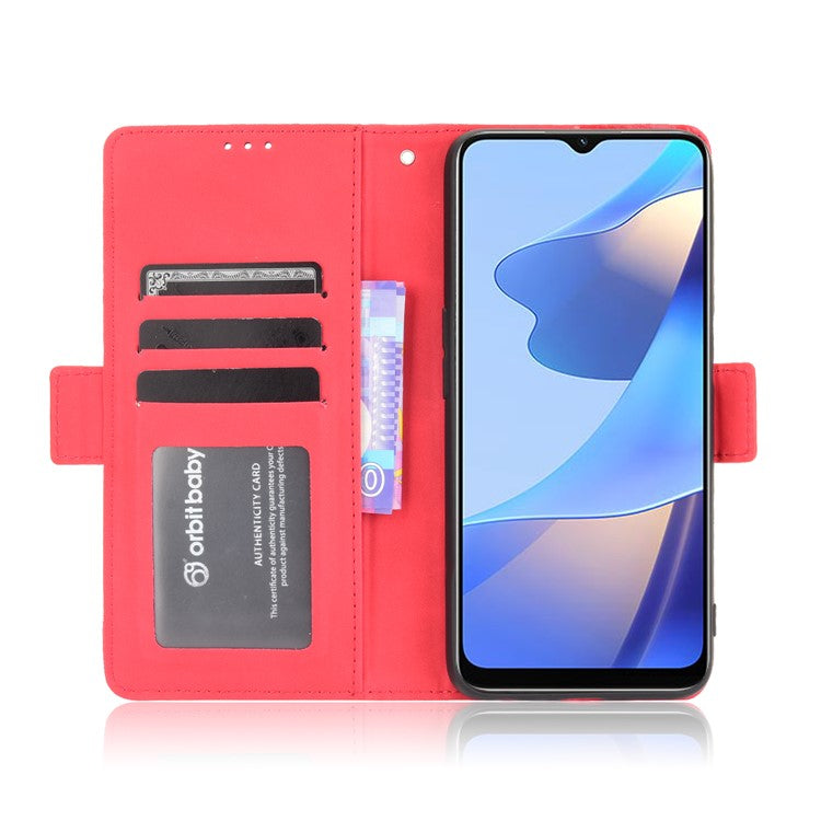Wallet Design Phone Cover Stand Case with Multiple Card Slots for Oppo A16/A16s/A54s - Red