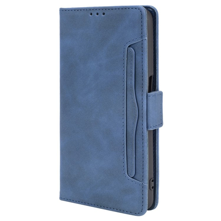Wallet Design Phone Cover Stand Case with Multiple Card Slots for Oppo A16/A16s/A54s - Blue