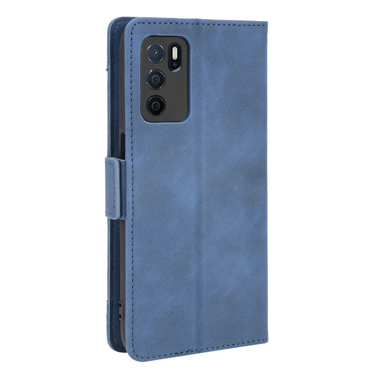 Wallet Design Phone Cover Stand Case with Multiple Card Slots for Oppo A16/A16s/A54s - Blue