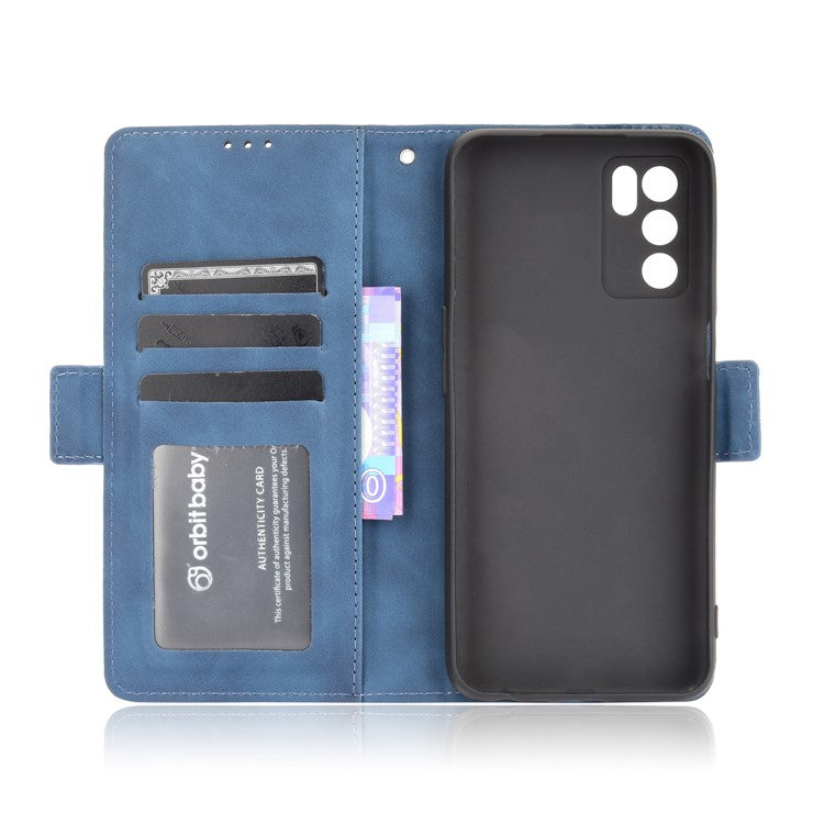 Wallet Design Phone Cover Stand Case with Multiple Card Slots for Oppo A16/A16s/A54s - Blue