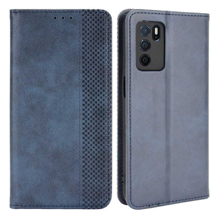 PU Leather Full Protective Retro Style Wallet Stand Flip Protective Phone Cover for Oppo A16/A16s/A54s - Blue