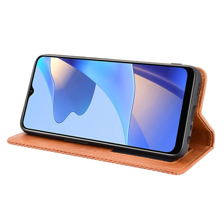 PU Leather Full Protective Retro Style Wallet Stand Flip Protective Phone Cover for Oppo A16/A16s/A54s - Brown