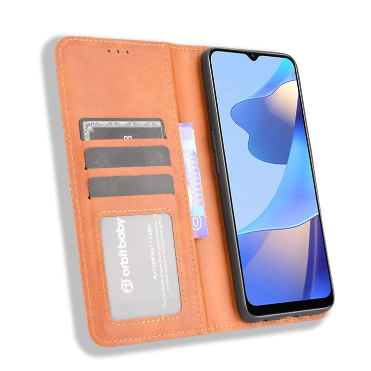 PU Leather Full Protective Retro Style Wallet Stand Flip Protective Phone Cover for Oppo A16/A16s/A54s - Brown
