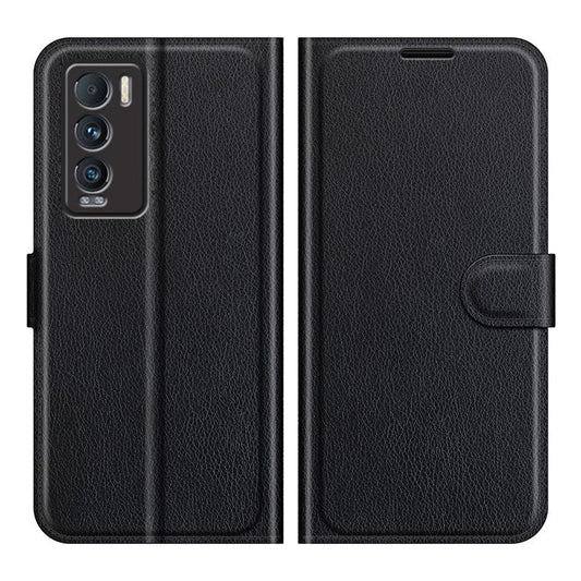 Stand Feature Flip Folio Litchi Skin PU Leather Wallet Case Protective Cover with Magnetic Closure for Realme GT Explorer Master - Black