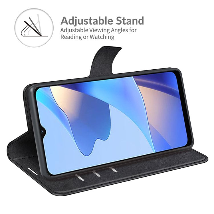 Shockproof Stand PU Leather Wallet Flip Protective Cover with Magnetic Closure for Oppo A16/A16s/A54s - Black