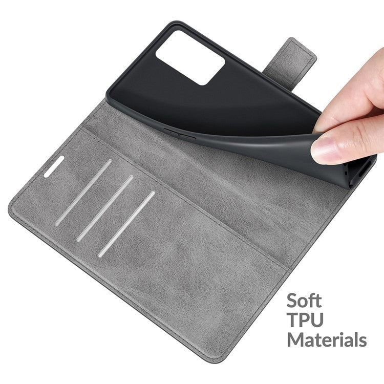 Shockproof Stand PU Leather Wallet Flip Protective Cover with Magnetic Closure for Oppo A16/A16s/A54s - Grey