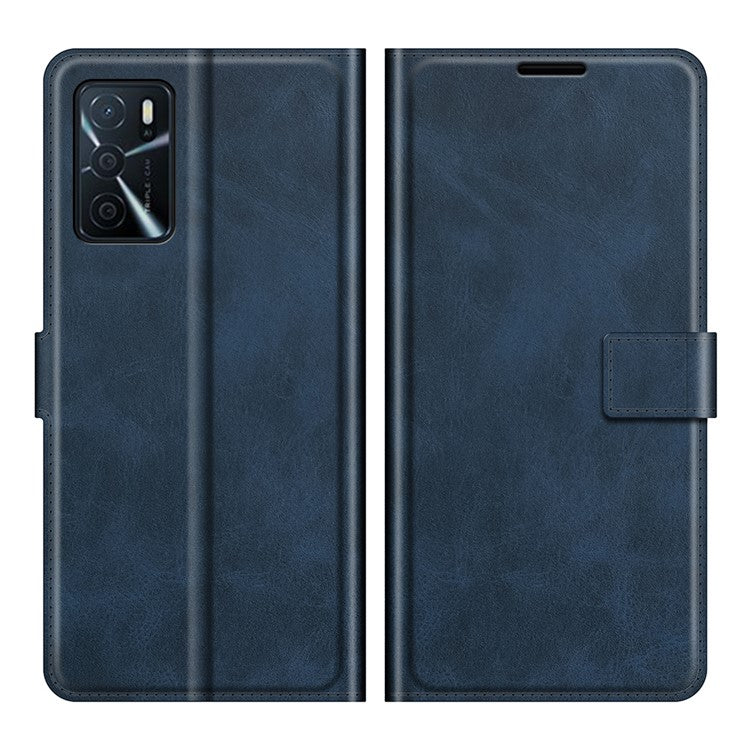 Shockproof Stand PU Leather Wallet Flip Protective Cover with Magnetic Closure for Oppo A16/A16s/A54s - Blue