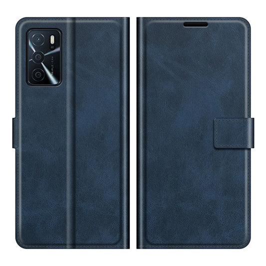 Shockproof Stand PU Leather Wallet Flip Protective Cover with Magnetic Closure for Oppo A16/A16s/A54s - Blue