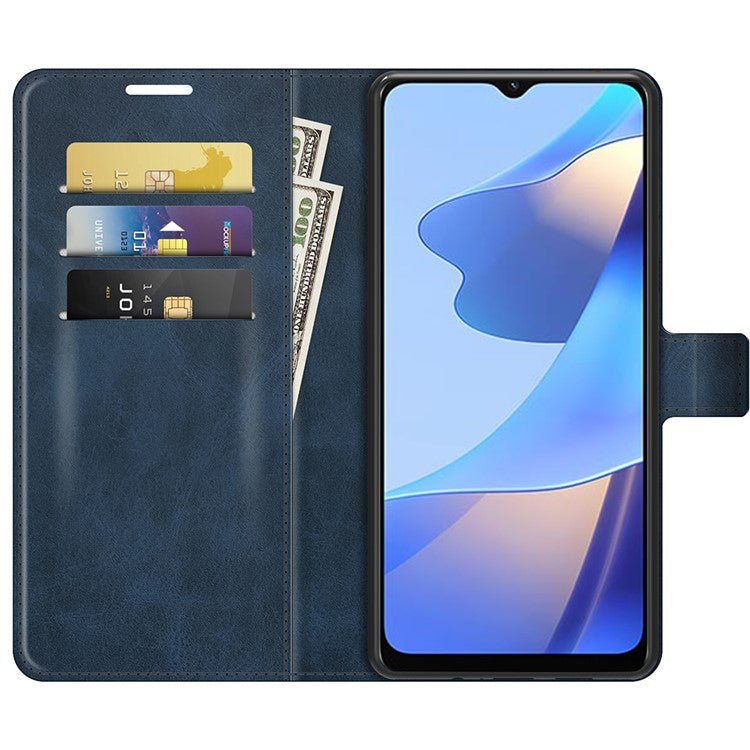 Shockproof Stand PU Leather Wallet Flip Protective Cover with Magnetic Closure for Oppo A16/A16s/A54s - Blue