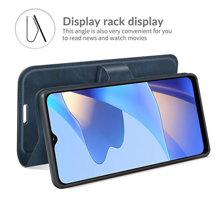 Shockproof Stand PU Leather Wallet Flip Protective Cover with Magnetic Closure for Oppo A16/A16s/A54s - Blue