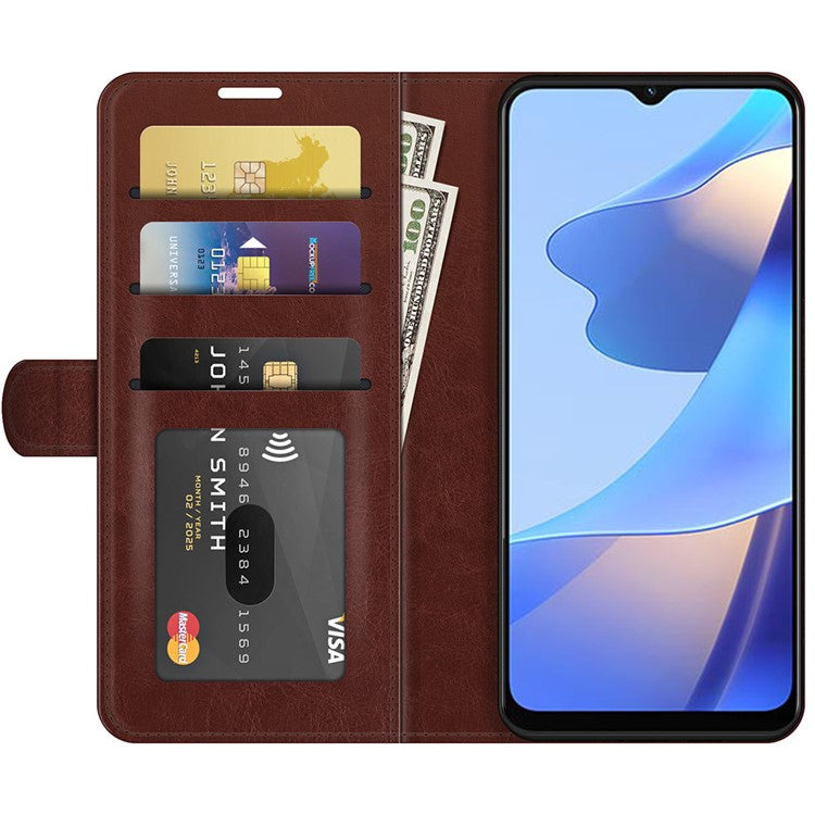 PU Leather Crazy Horse Texture Stand Wallet Design Magnetic Closure Phone Cover for Oppo A16/A16s/A54s - Brown