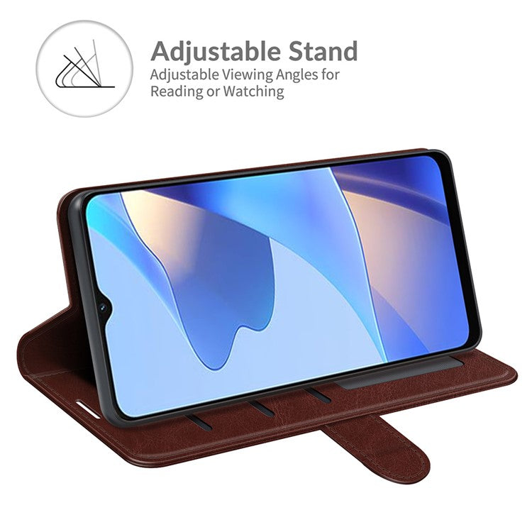PU Leather Crazy Horse Texture Stand Wallet Design Magnetic Closure Phone Cover for Oppo A16/A16s/A54s - Brown
