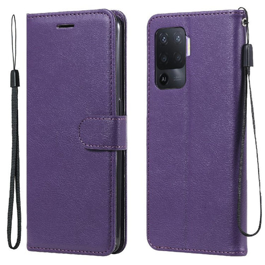 KT Leather Series-2 Wallet Design Anti-Scratch Leather Stand Phone Casing with Handy Strap for Oppo A94 5G/F19 Pro+ 5G/A95 5G/Reno5 Z 5G - Purple