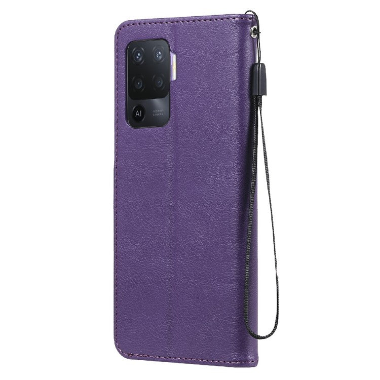 KT Leather Series-2 Wallet Design Anti-Scratch Leather Stand Phone Casing with Handy Strap for Oppo A94 5G/F19 Pro+ 5G/A95 5G/Reno5 Z 5G - Purple