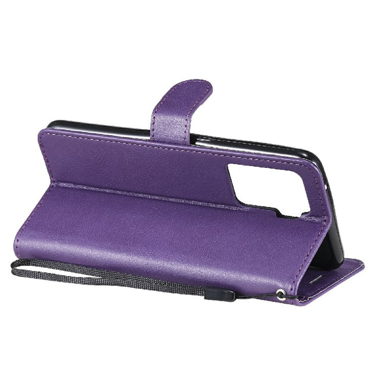 KT Leather Series-2 Wallet Design Anti-Scratch Leather Stand Phone Casing with Handy Strap for Oppo A94 5G/F19 Pro+ 5G/A95 5G/Reno5 Z 5G - Purple