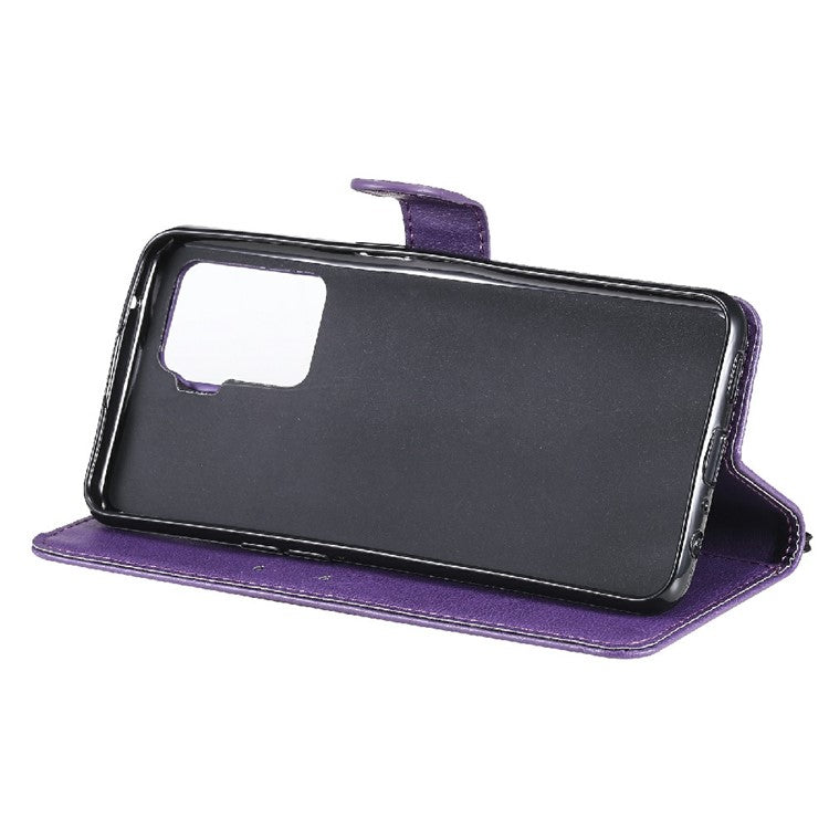 KT Leather Series-2 Wallet Design Anti-Scratch Leather Stand Phone Casing with Handy Strap for Oppo A94 5G/F19 Pro+ 5G/A95 5G/Reno5 Z 5G - Purple
