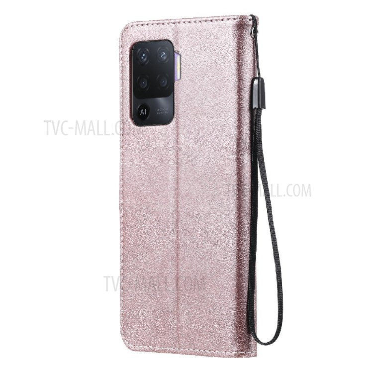KT Leather Series-2 Wallet Design Anti-Scratch Leather Stand Phone Casing with Handy Strap for Oppo A94 5G/F19 Pro+ 5G/A95 5G/Reno5 Z 5G - Rose Gold