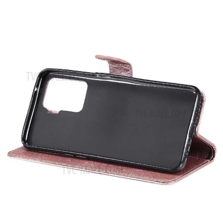 KT Leather Series-2 Wallet Design Anti-Scratch Leather Stand Phone Casing with Handy Strap for Oppo A94 5G/F19 Pro+ 5G/A95 5G/Reno5 Z 5G - Rose Gold