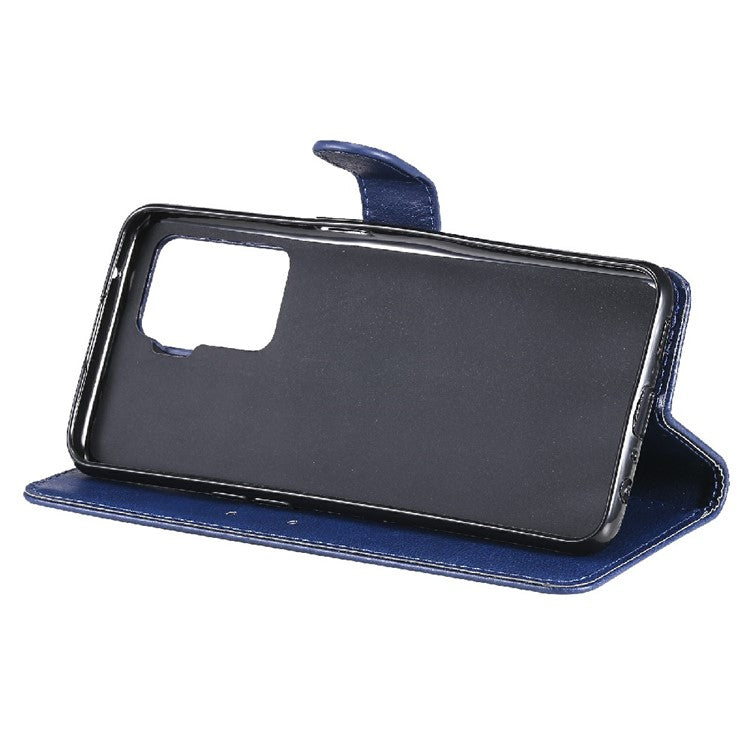 KT Leather Series-2 Wallet Design Anti-Scratch Leather Stand Phone Casing with Handy Strap for Oppo A94 5G/F19 Pro+ 5G/A95 5G/Reno5 Z 5G - Blue
