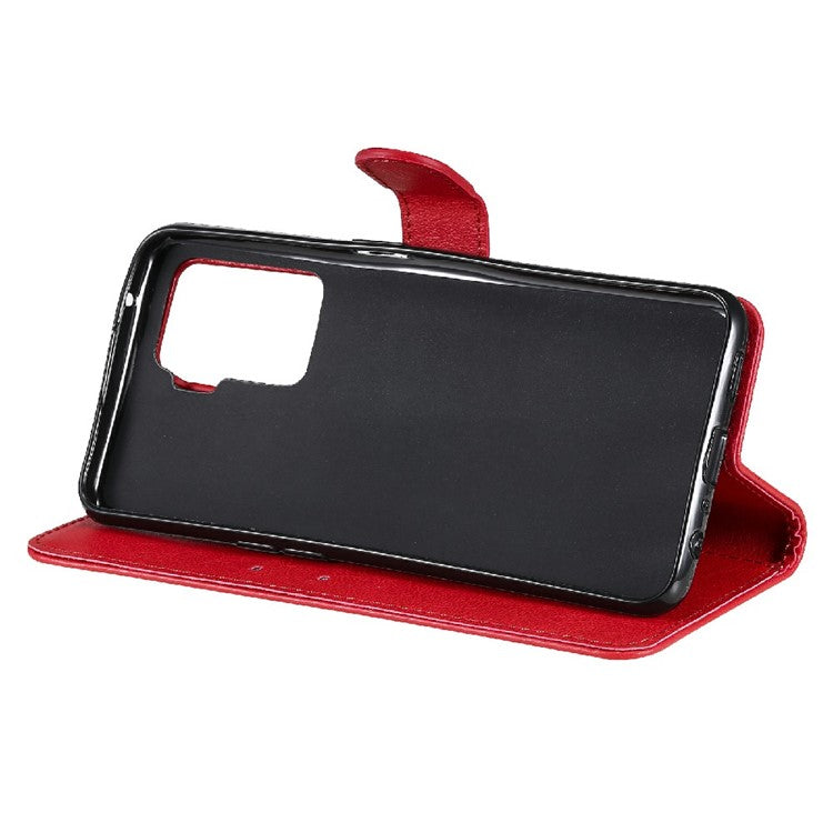 KT Leather Series-2 Wallet Design Anti-Scratch Leather Stand Phone Casing with Handy Strap for Oppo A94 5G/F19 Pro+ 5G/A95 5G/Reno5 Z 5G - Red