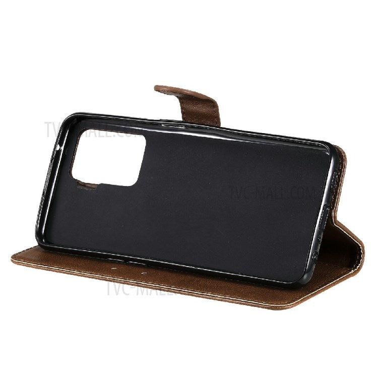 KT Leather Series-2 Wallet Design Anti-Scratch Leather Stand Phone Casing with Handy Strap for Oppo A94 5G/F19 Pro+ 5G/A95 5G/Reno5 Z 5G - Brown