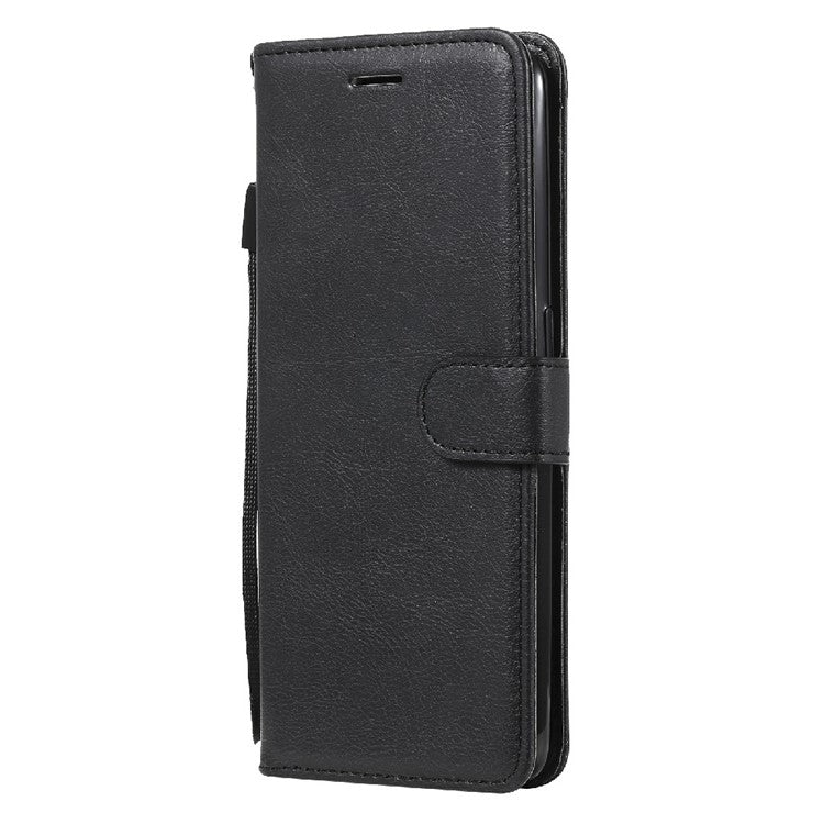 KT Leather Series-2 Wallet Design Anti-Scratch Leather Stand Phone Casing with Handy Strap for Oppo A94 5G/F19 Pro+ 5G/A95 5G/Reno5 Z 5G - Black