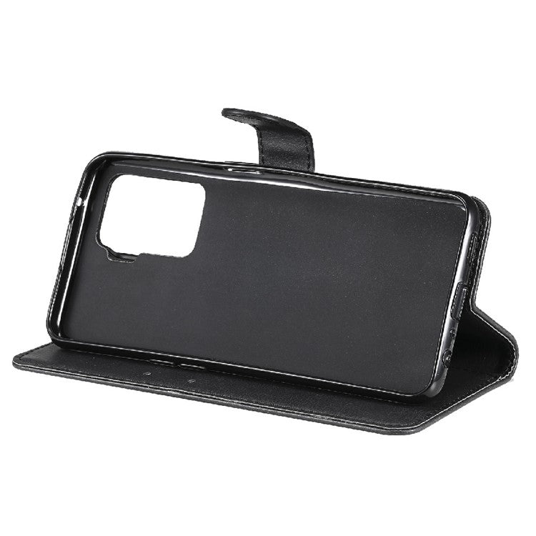 KT Leather Series-2 Wallet Design Anti-Scratch Leather Stand Phone Casing with Handy Strap for Oppo A94 5G/F19 Pro+ 5G/A95 5G/Reno5 Z 5G - Black