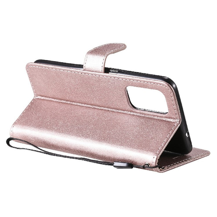 Shock-Absorbed KT Leather Series-2 Wallet Design Leather Stand Phone Casing with Handy Strap for Oppo Reno5 4G/Reno5 5G/Reno5 K/Find X3 Lite - Rose Gold