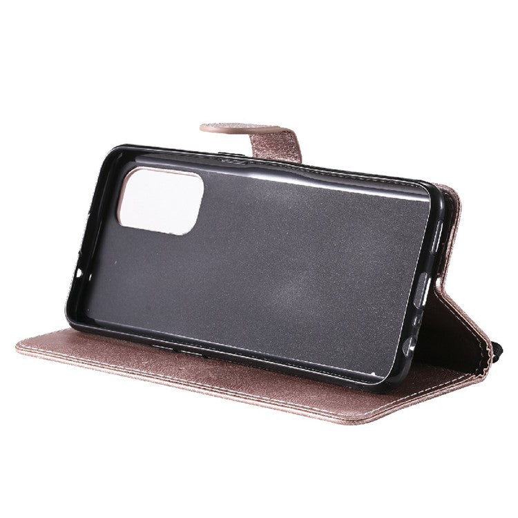 Shock-Absorbed KT Leather Series-2 Wallet Design Leather Stand Phone Casing with Handy Strap for Oppo Reno5 4G/Reno5 5G/Reno5 K/Find X3 Lite - Rose Gold