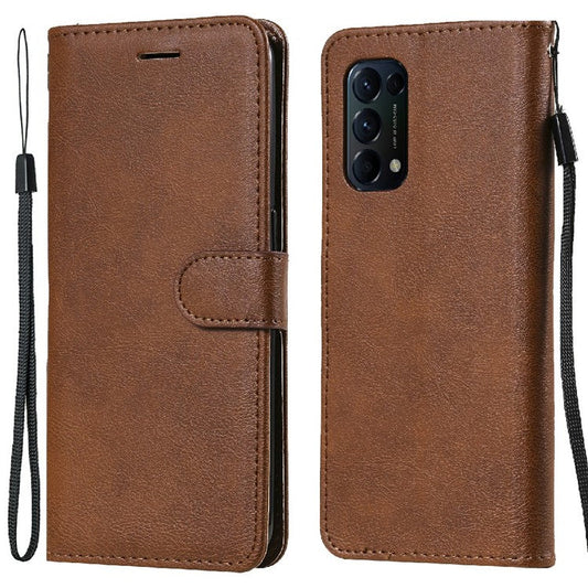 Shock-Absorbed KT Leather Series-2 Wallet Design Leather Stand Phone Casing with Handy Strap for Oppo Reno5 4G/Reno5 5G/Reno5 K/Find X3 Lite - Brown