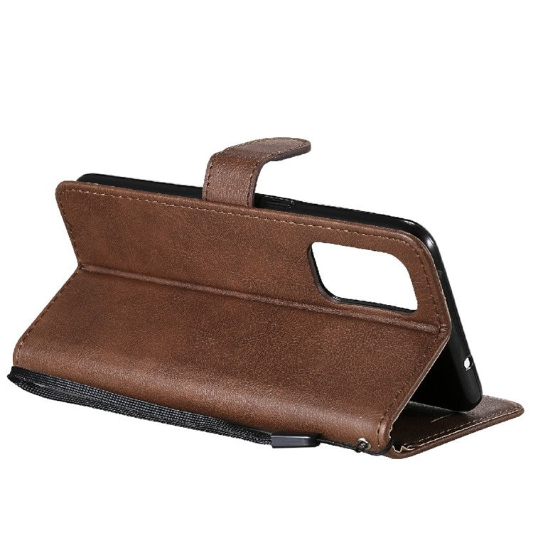 Shock-Absorbed KT Leather Series-2 Wallet Design Leather Stand Phone Casing with Handy Strap for Oppo Reno5 4G/Reno5 5G/Reno5 K/Find X3 Lite - Brown