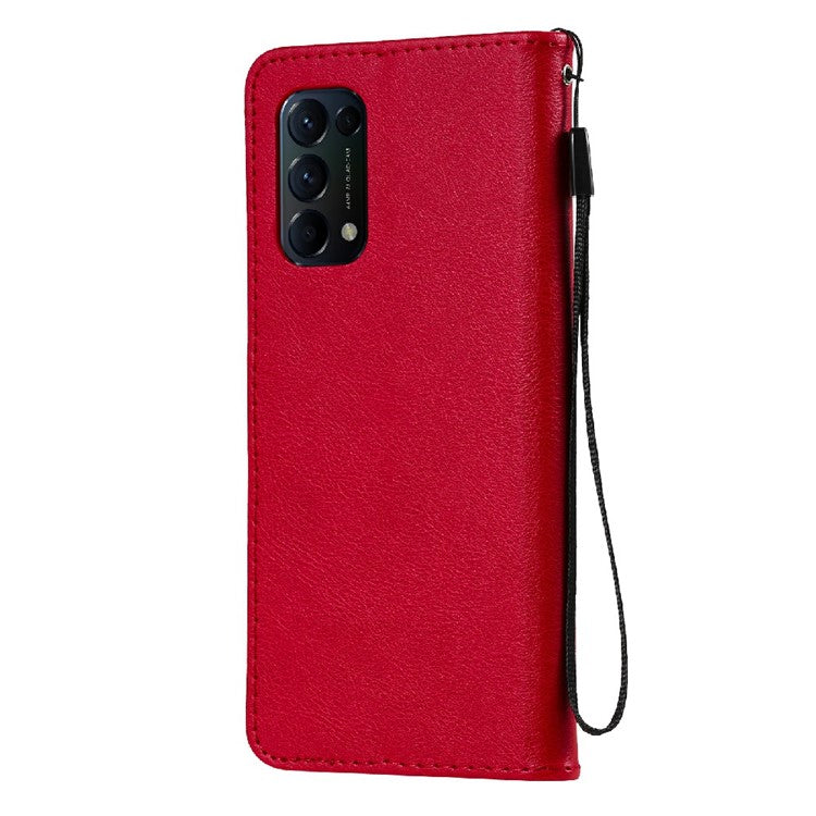 Shock-Absorbed KT Leather Series-2 Wallet Design Leather Stand Phone Casing with Handy Strap for Oppo Reno5 4G/Reno5 5G/Reno5 K/Find X3 Lite - Red