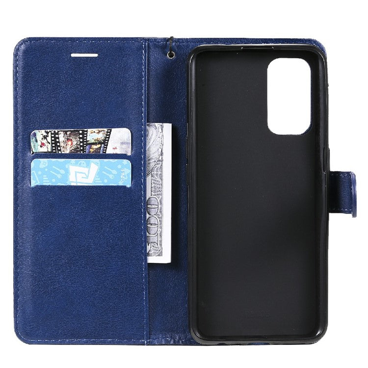 Shock-Absorbed KT Leather Series-2 Wallet Design Leather Stand Phone Casing with Handy Strap for Oppo Reno5 4G/Reno5 5G/Reno5 K/Find X3 Lite - Blue