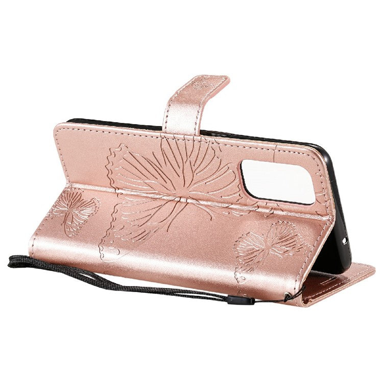 KT Imprinting Flower Series-2 Butterfly Pattern Imprinting Protective Shockproof Magnetic Clasp Wallet Leather Phone Cover Case with Stand for Oppo Reno5 4G/5G/Reno5 K/Find X3 Lite - Rose Gold
