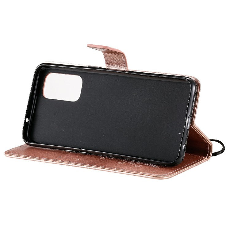 KT Imprinting Flower Series-2 Butterfly Pattern Imprinting Protective Shockproof Magnetic Clasp Wallet Leather Phone Cover Case with Stand for Oppo Reno5 4G/5G/Reno5 K/Find X3 Lite - Rose Gold