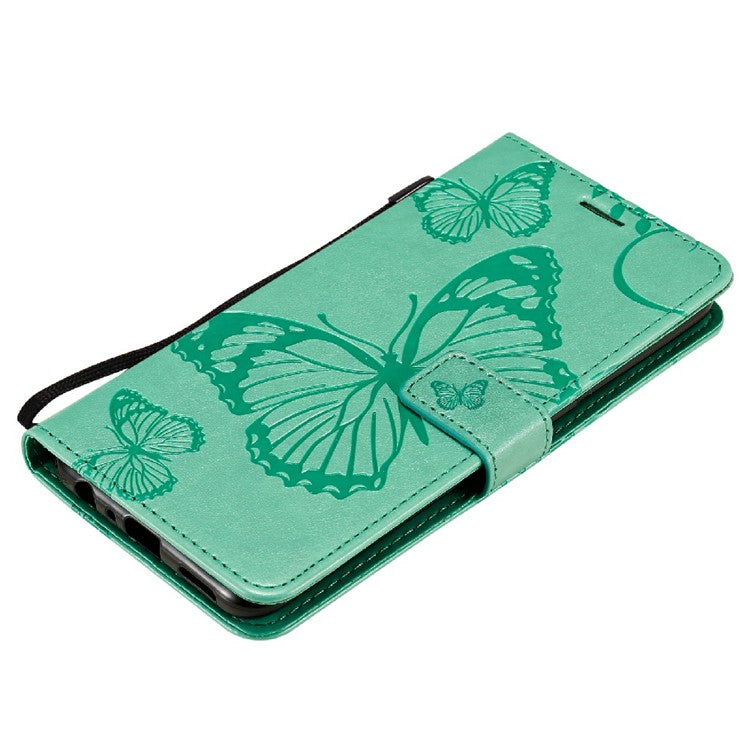 KT Imprinting Flower Series-2 Butterfly Pattern Imprinting Protective Shockproof Magnetic Clasp Wallet Leather Phone Cover Case with Stand for Oppo Reno5 4G/5G/Reno5 K/Find X3 Lite - Green