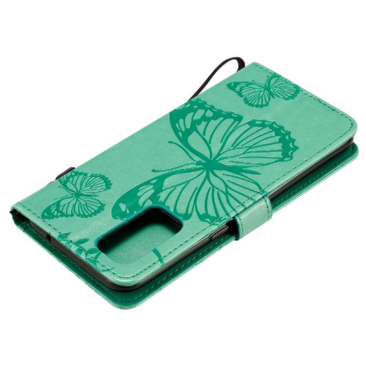 KT Imprinting Flower Series-2 Butterfly Pattern Imprinting Protective Shockproof Magnetic Clasp Wallet Leather Phone Cover Case with Stand for Oppo Reno5 4G/5G/Reno5 K/Find X3 Lite - Green